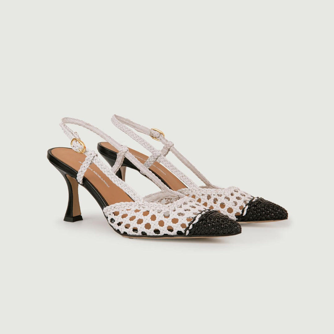 CHANEL SLING BACK CON INTRECCIO BIANCO E NERO