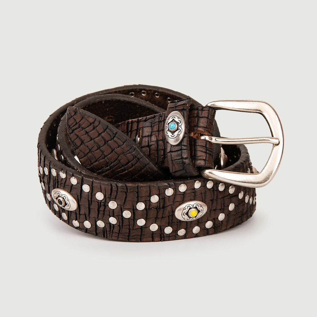 CINTURA con borchie IN PELLE LAVORATA CUOIO