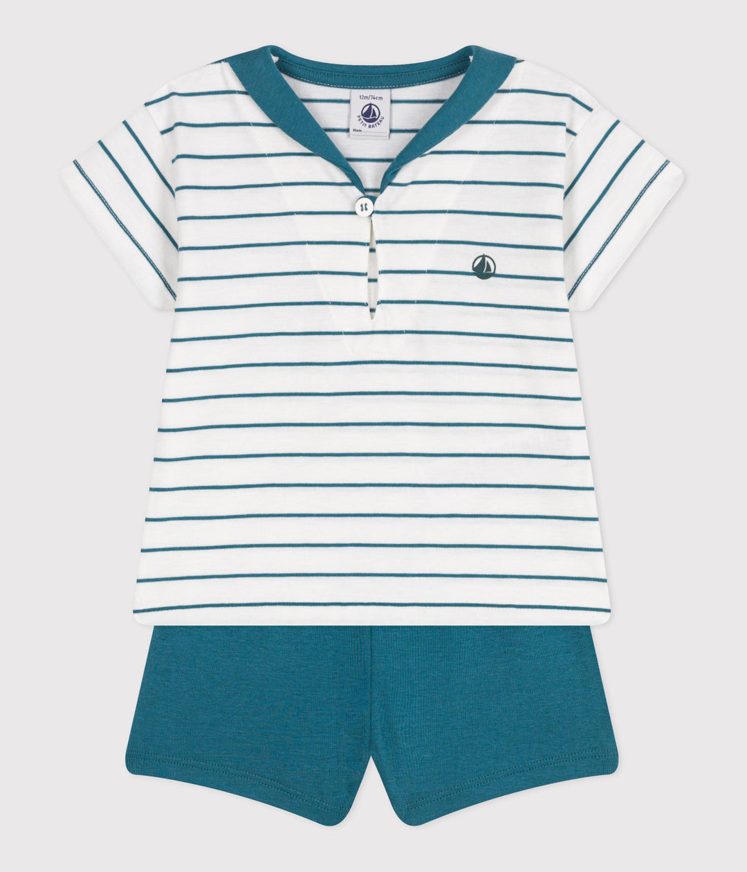 COMPLETO 2 PEZZI CON T-SHIRT A RIGHE E SHORTS TINTA UNITA