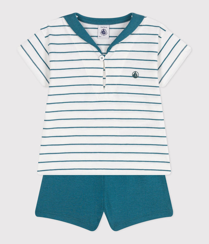 COMPLETO 2 PEZZI CON T-SHIRT A RIGHE E SHORTS TINTA UNITA