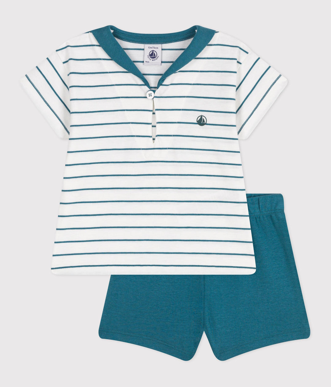 COMPLETO 2 PEZZI CON T-SHIRT A RIGHE E SHORTS TINTA UNITA