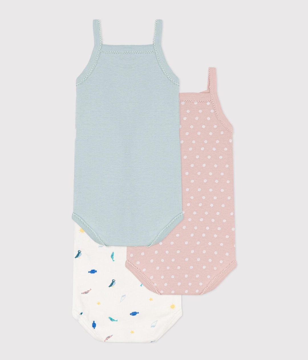 CONFEZIONE DA 3 BODY CON SPALLINE  CON ANIMALI MARINI