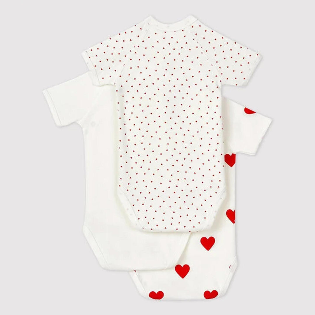 CONFEZIONE DA 3 BODY INCROCIATI IN COTONE CON MOTIVO A CUORE