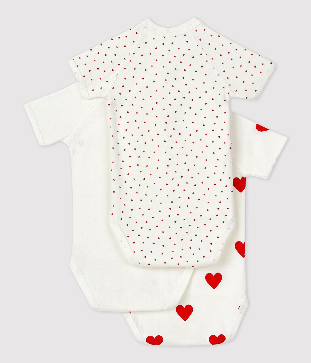 CONFEZIONE DA 3 BODY INCROCIATI IN COTONE CON MOTIVO A CUORE