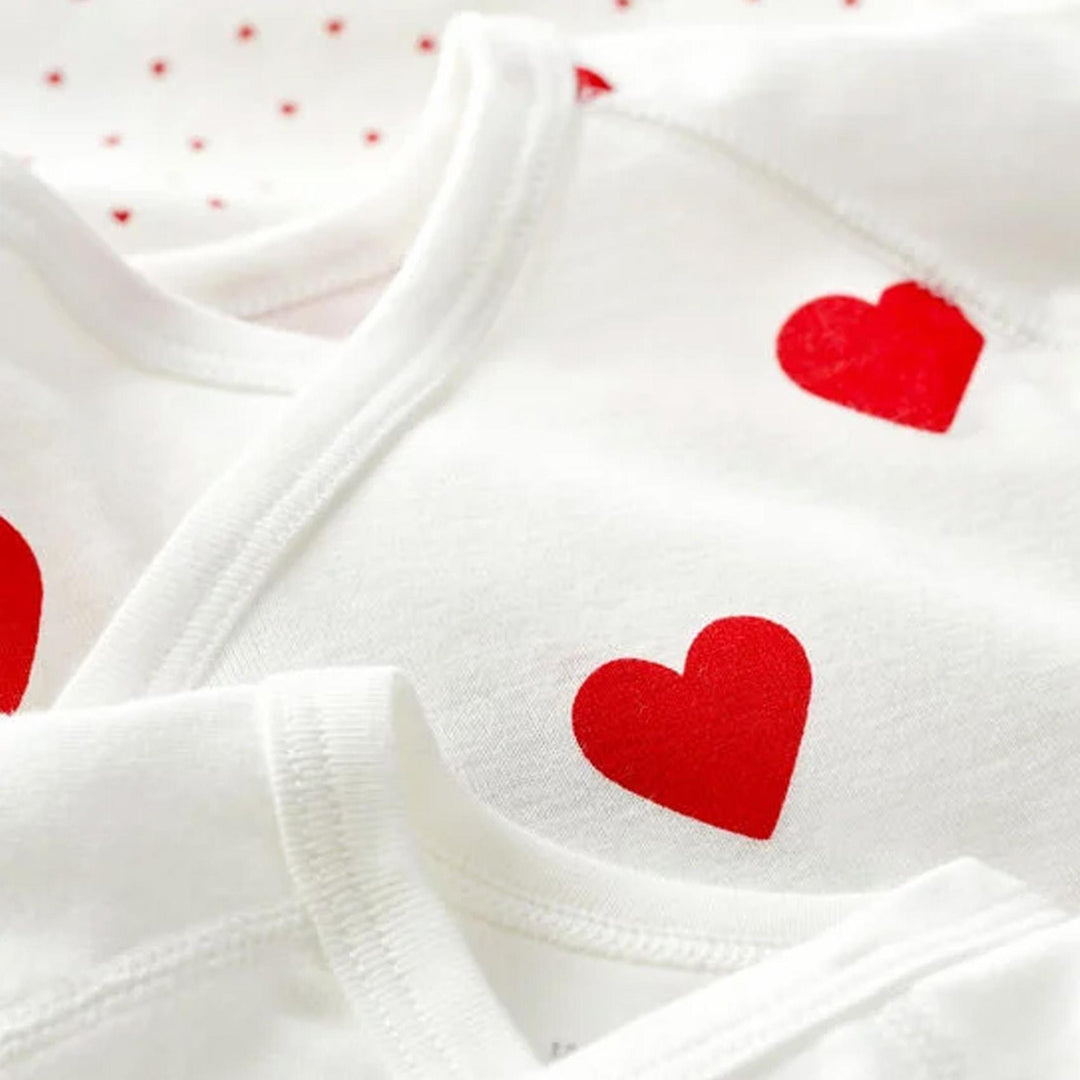 CONFEZIONE DA 3 BODY INCROCIATI IN COTONE CON MOTIVO A CUORE