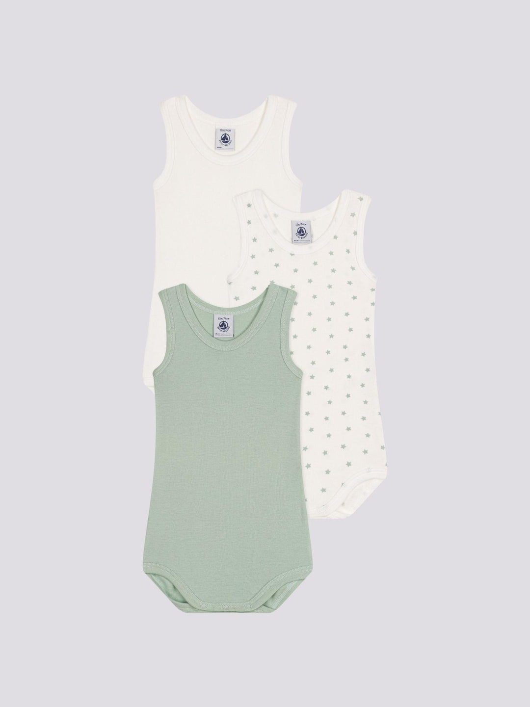 CONFEZIONE DA 3 BODY SENZA MANICHE BEBÈ IN COTON