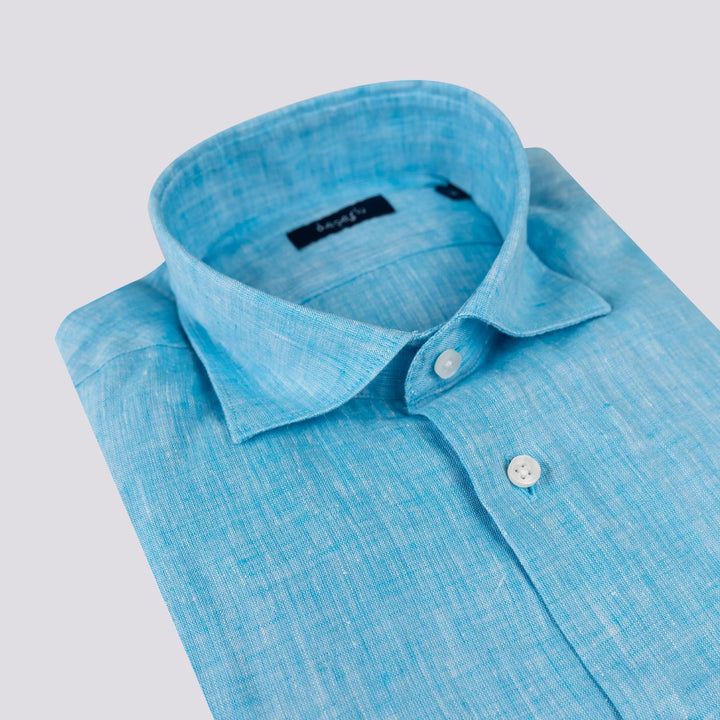Camicia Arthur in lino tinto filo turchese