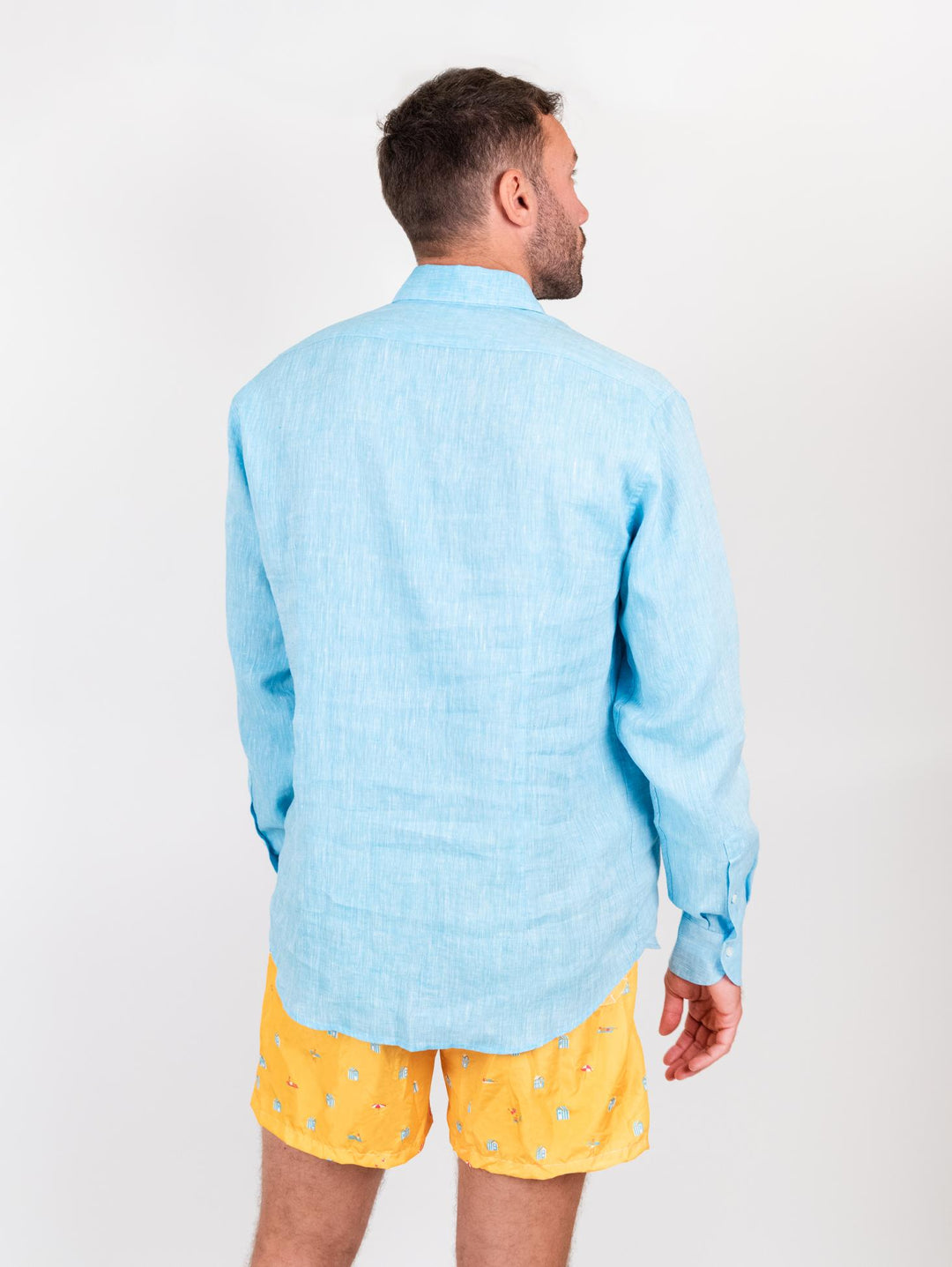 Camicia Arthur in lino tinto filo turchese