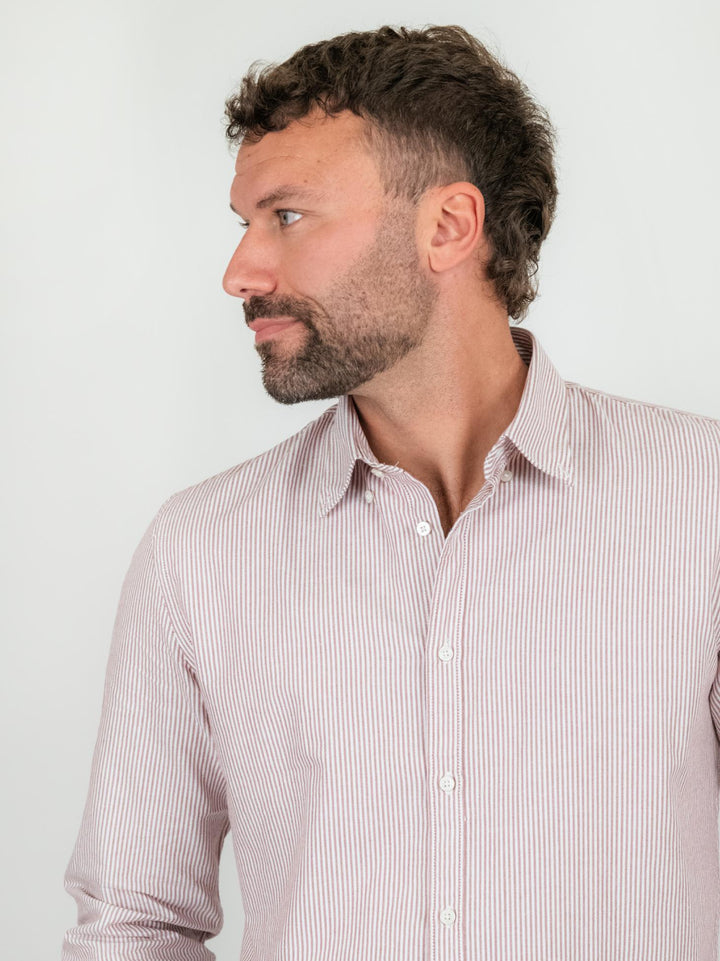 Camicia a righe bianca e rosso in cotone oxford<BR/>