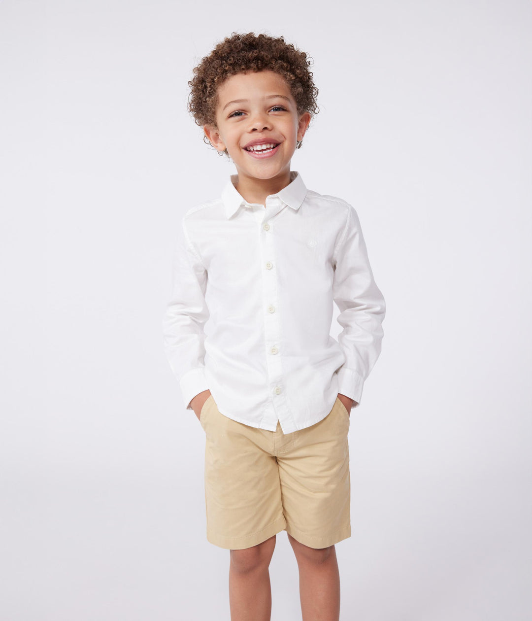 Camicia bambino a maniche lunghe in cotone tinta unita