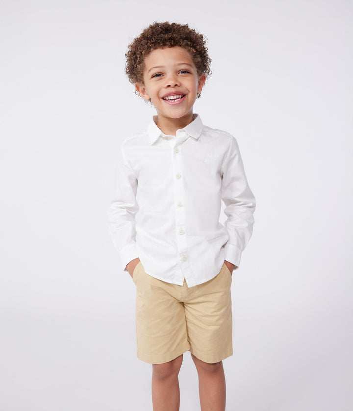 Camicia bambino a maniche lunghe in cotone tinta unita