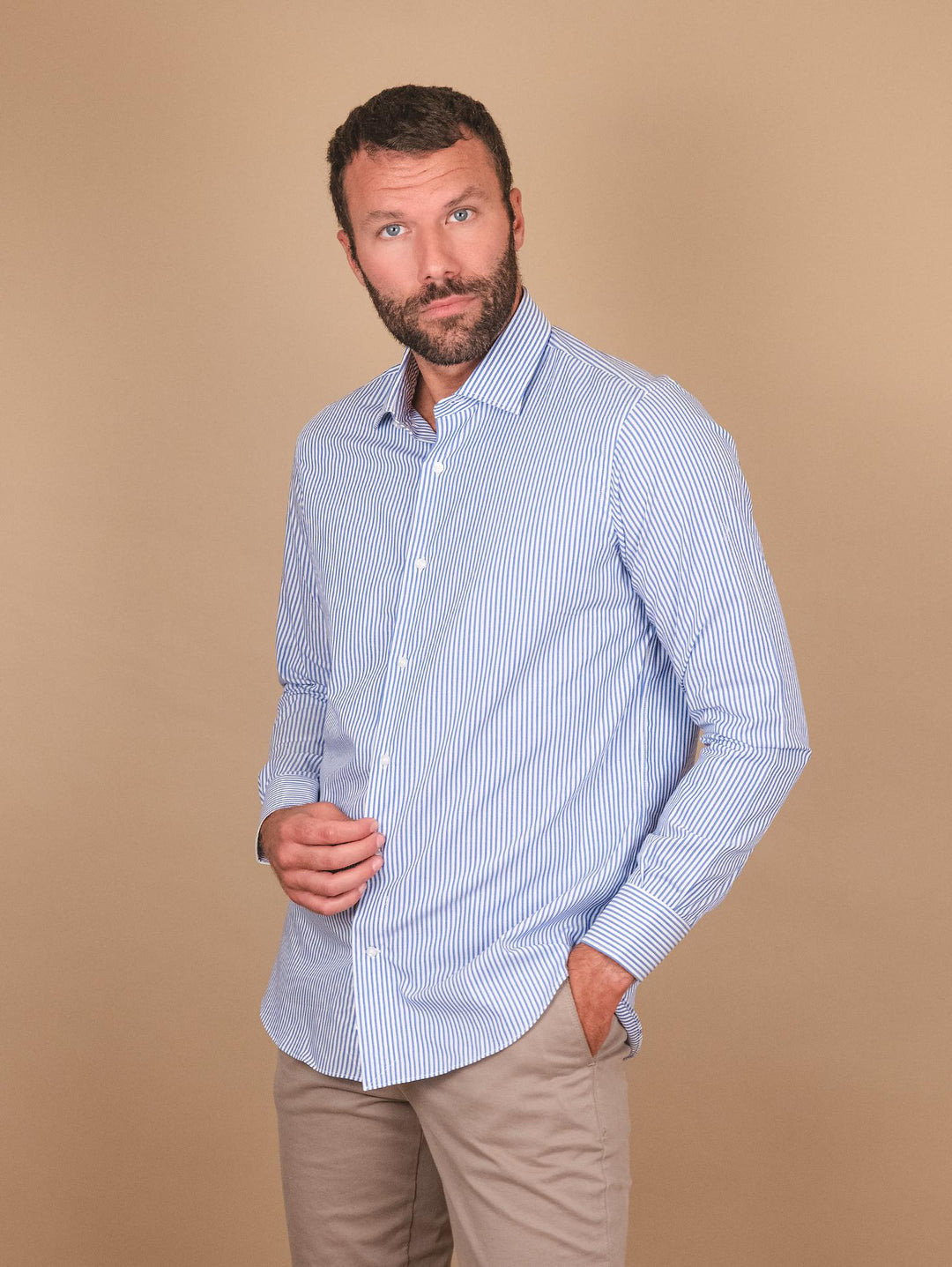 Camicia in cotone a righe blu