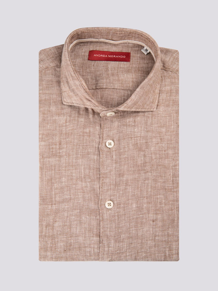 Camicia in lino beige melange tinto filo