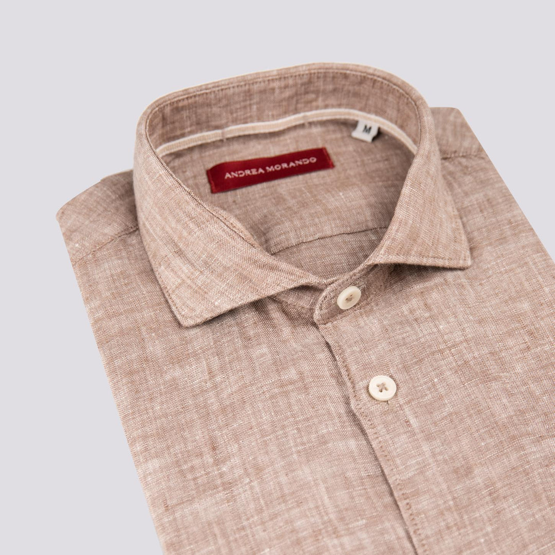 Camicia in lino beige melange tinto filo