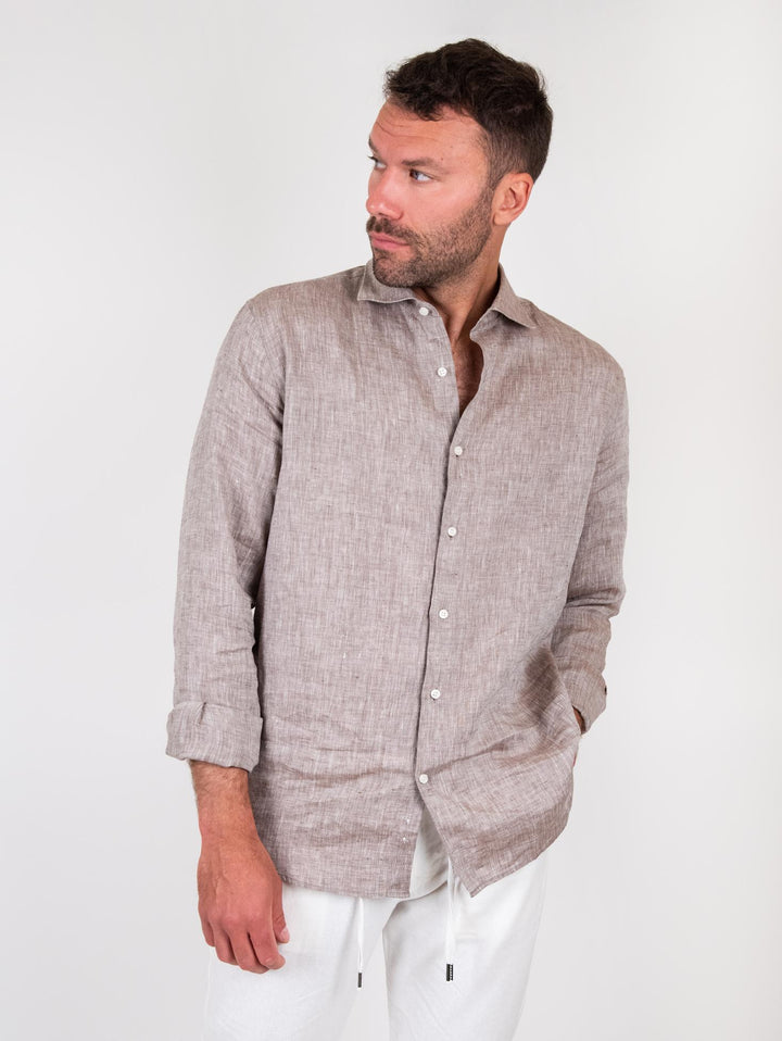 Camicia in lino marrone