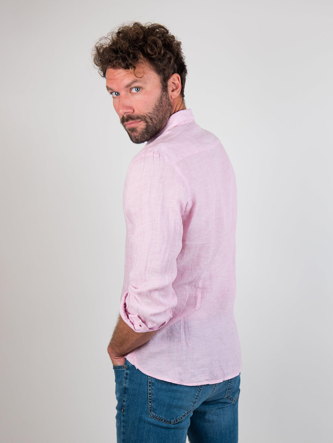 Camicia in lino rosa