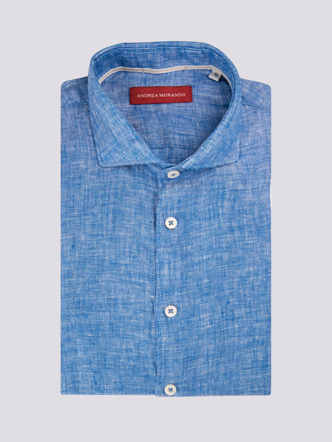 Camicia in lino tinto filo azzurro intenso