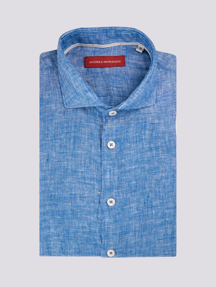 Camicia in lino tinto filo azzurro intenso