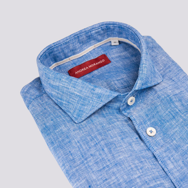 Camicia in lino tinto filo azzurro intenso