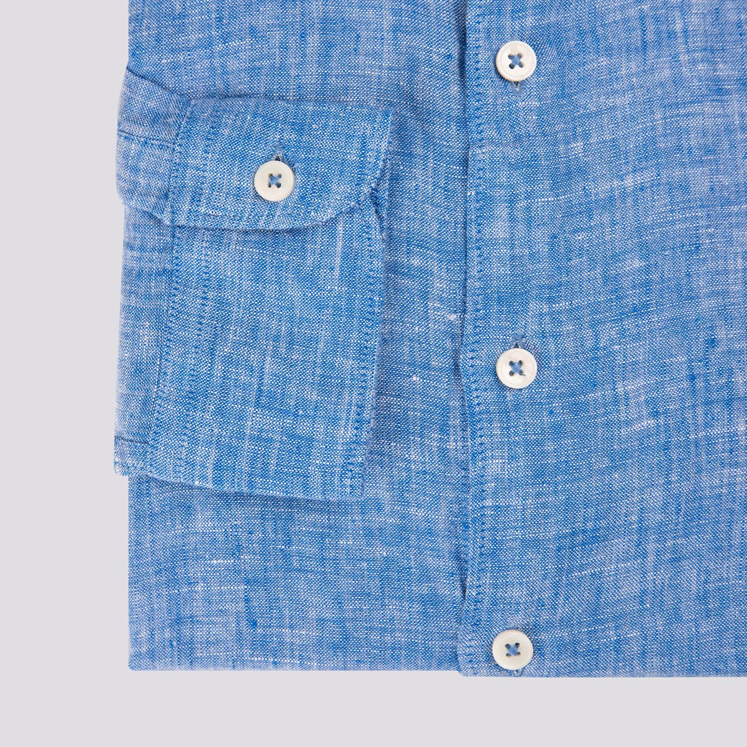 Camicia in lino tinto filo azzurro intenso
