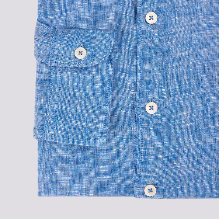 Camicia in lino tinto filo azzurro intenso