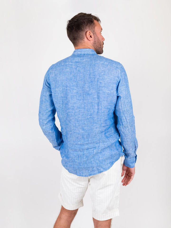 Camicia in lino tinto filo azzurro intenso