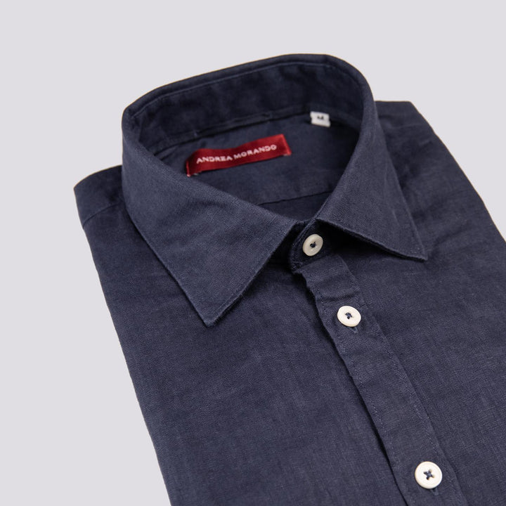 Camicia in lino tinto in capo color navy
