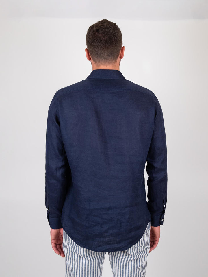 Camicia in lino tinto in capo color navy