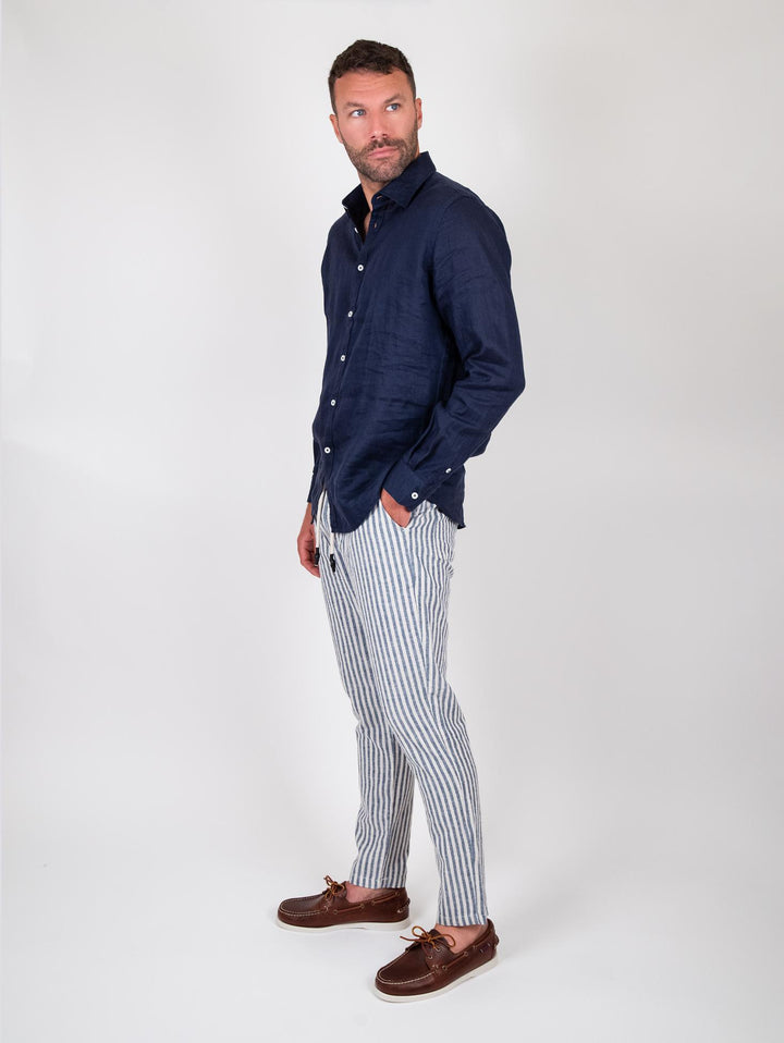 Camicia in lino tinto in capo color navy