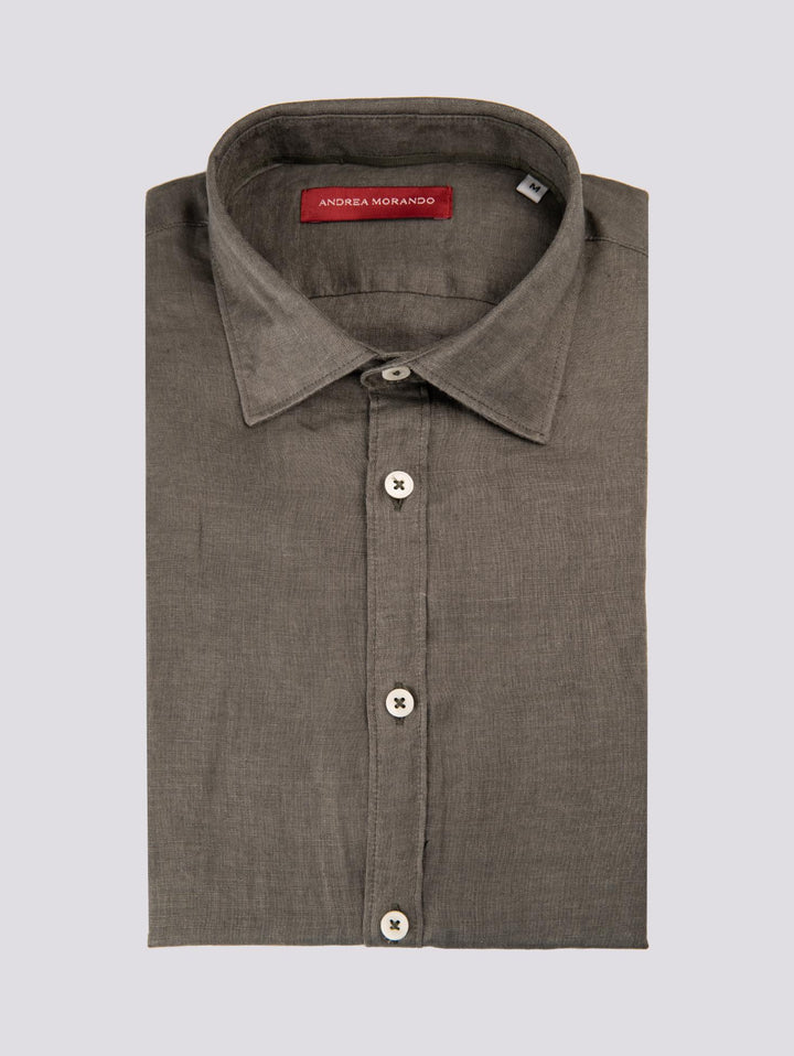 Camicia in lino verde militare