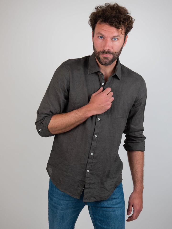 Camicia in lino verde militare
