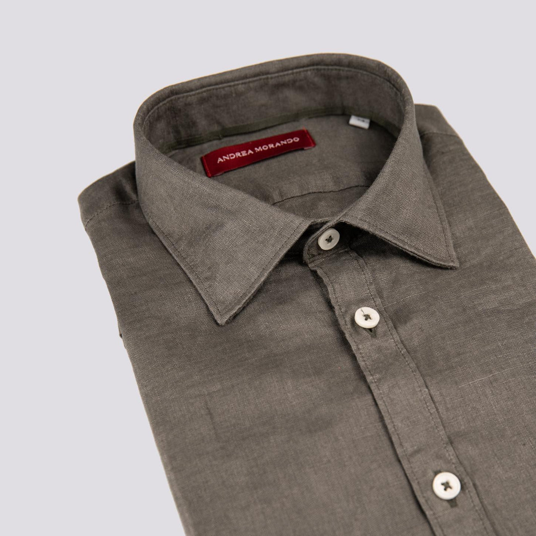 Camicia in lino verde militare