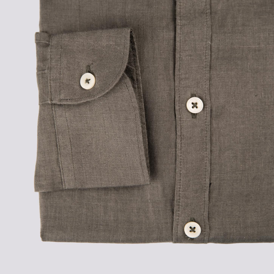 Camicia in lino verde militare