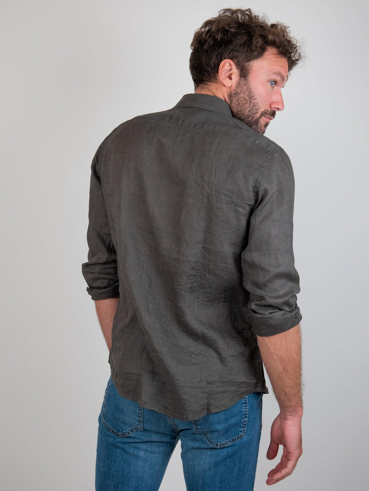 Camicia in lino verde militare
