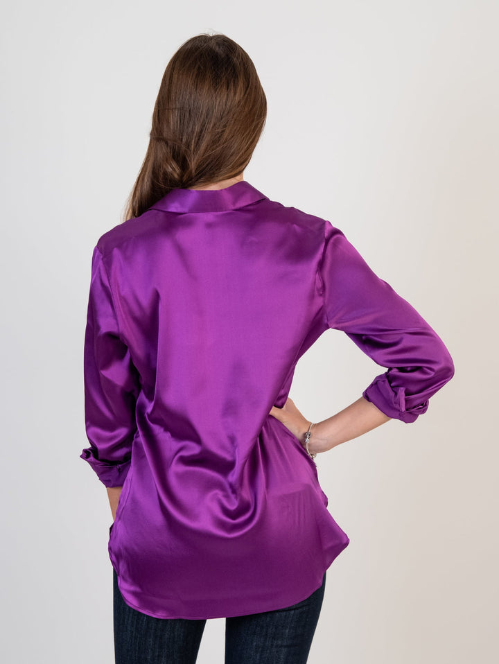 Camicia in seta elasticizzata viola