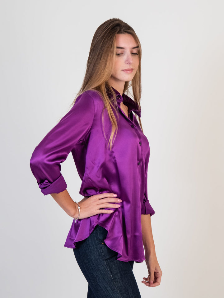 Camicia in seta elasticizzata viola