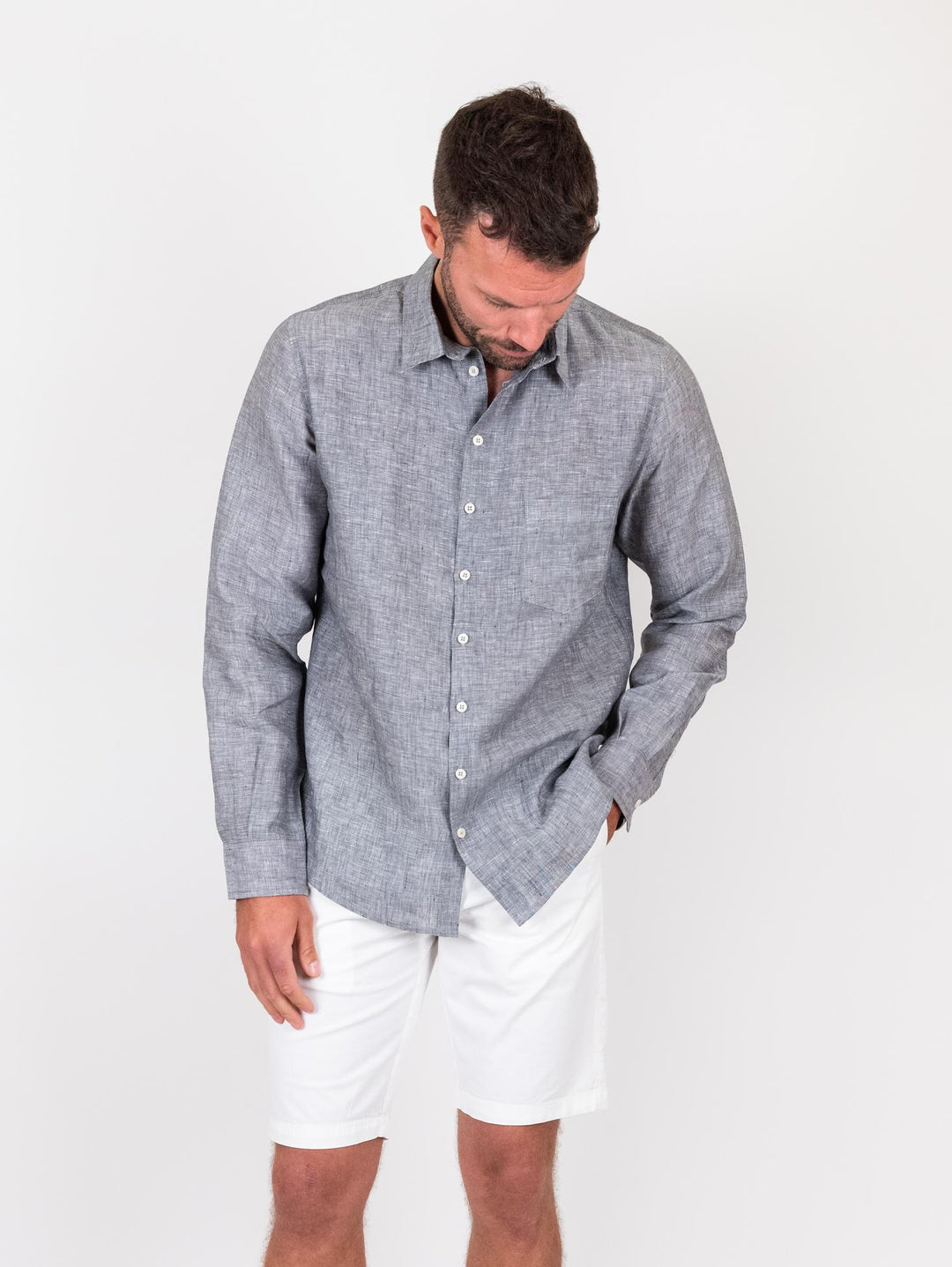 Camicia lino positano grigia