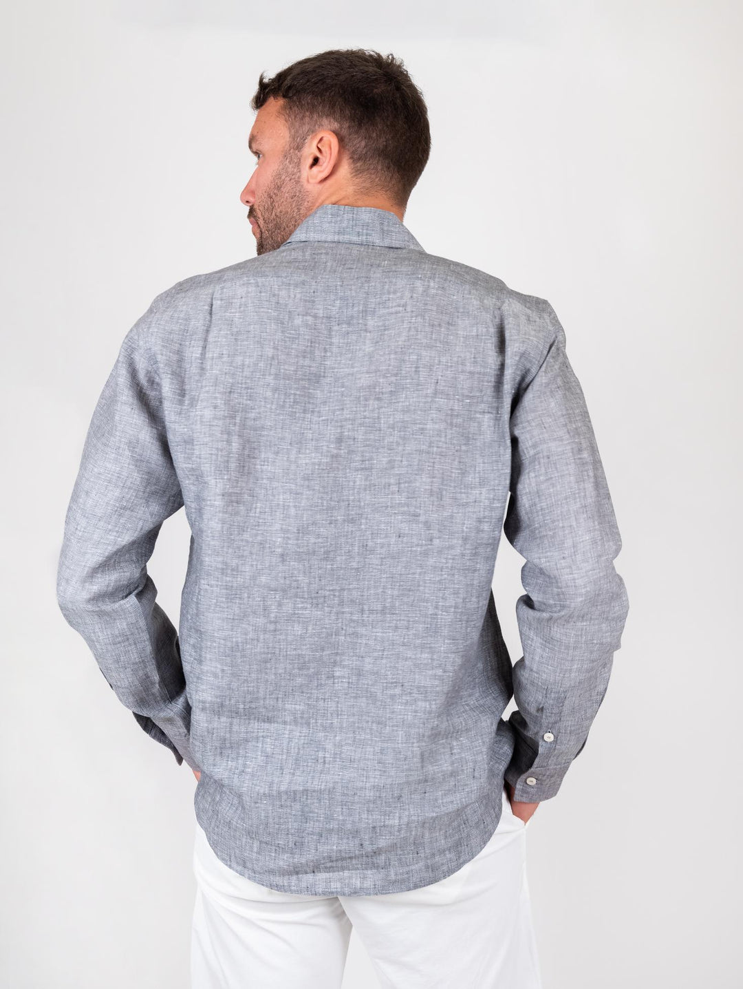 Camicia lino positano grigia