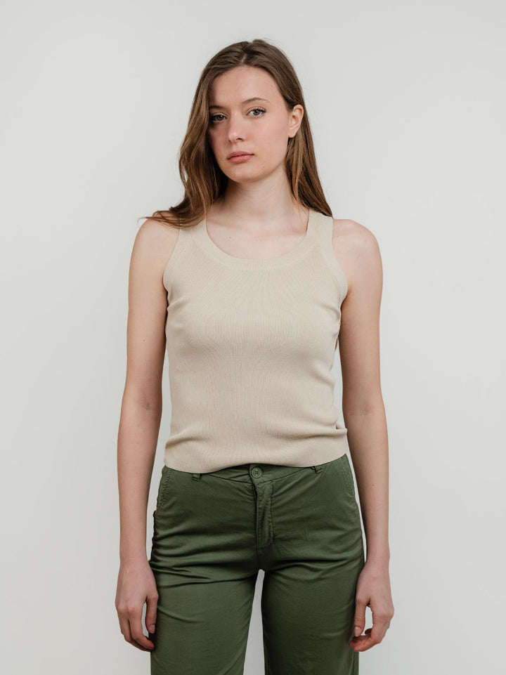 Canotta in maglia a costine beigE