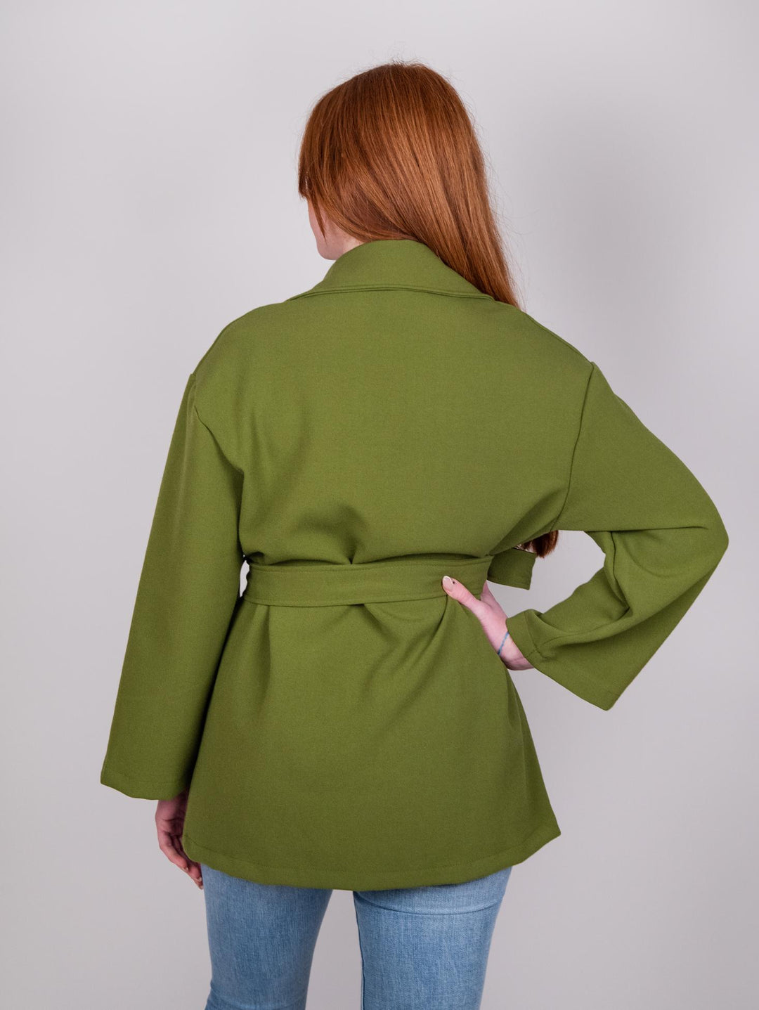 Cappottino Kimono verde con spalla scesa e cintura