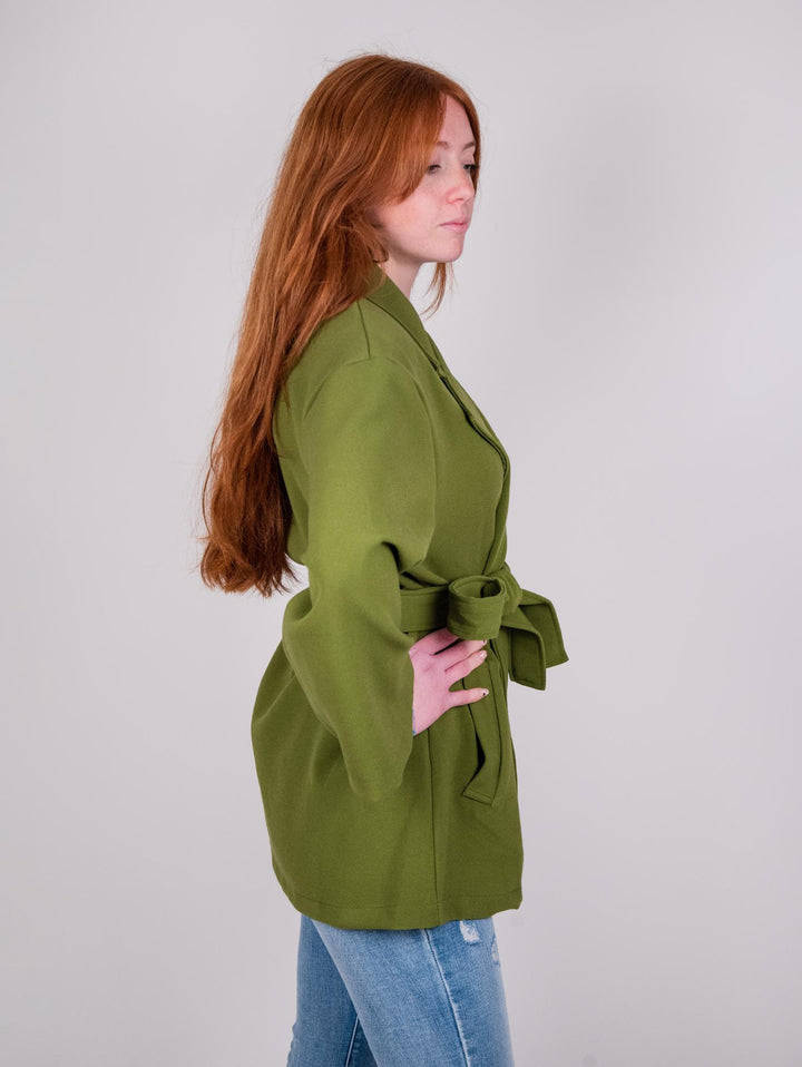 Cappottino Kimono verde con spalla scesa e cintura