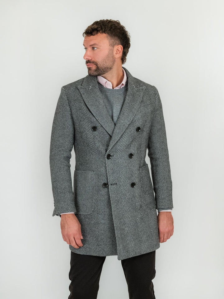 Cappotto doppiopetto misto lana spigato grigio