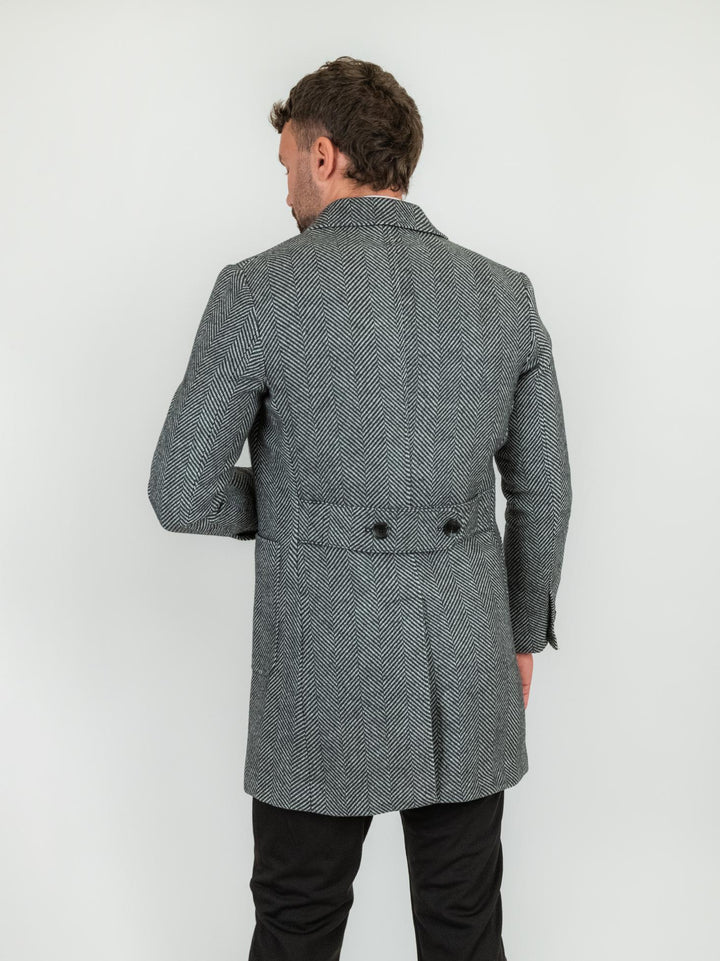 Cappotto doppiopetto misto lana spigato grigio