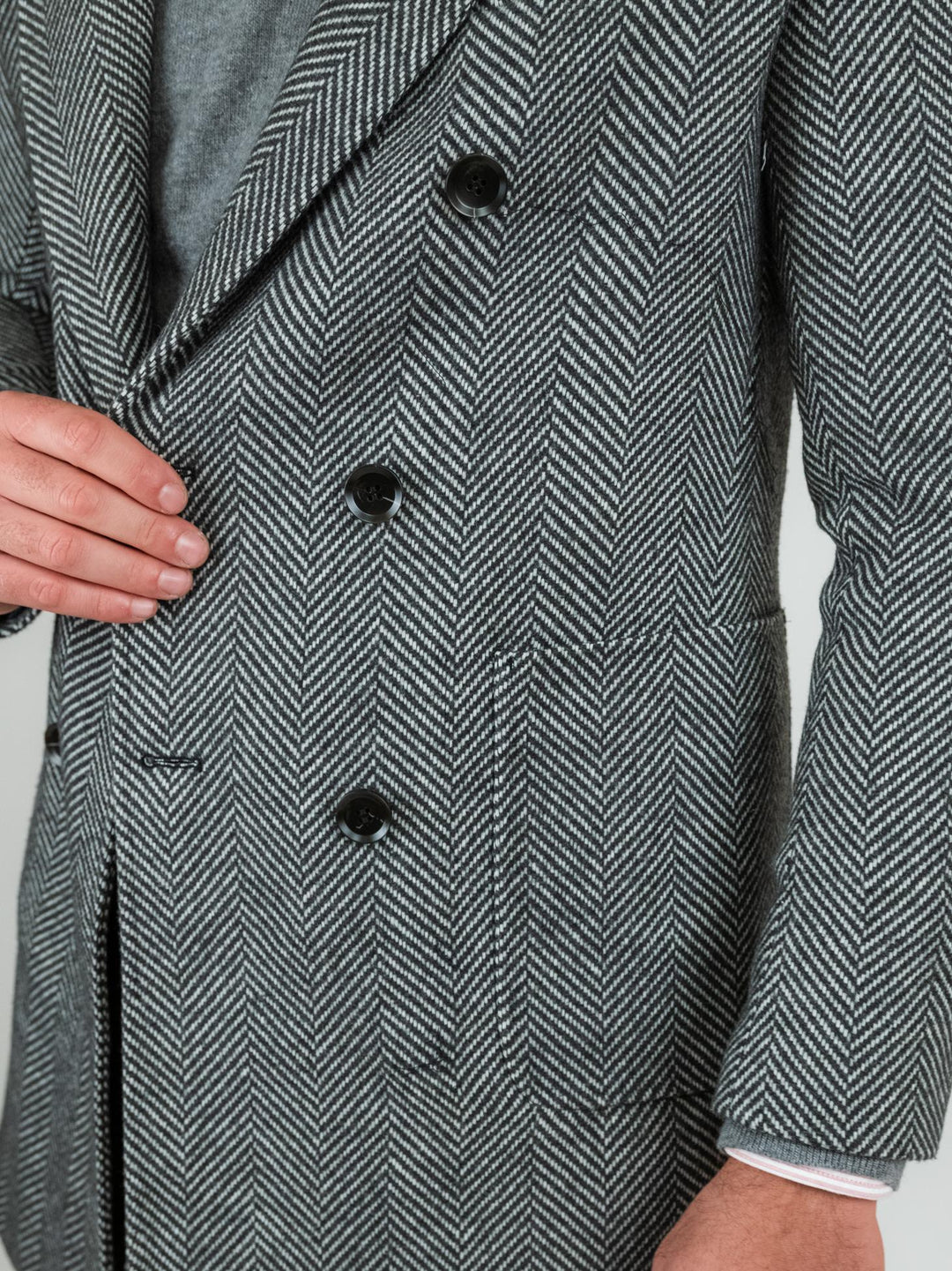 Cappotto doppiopetto misto lana spigato grigio