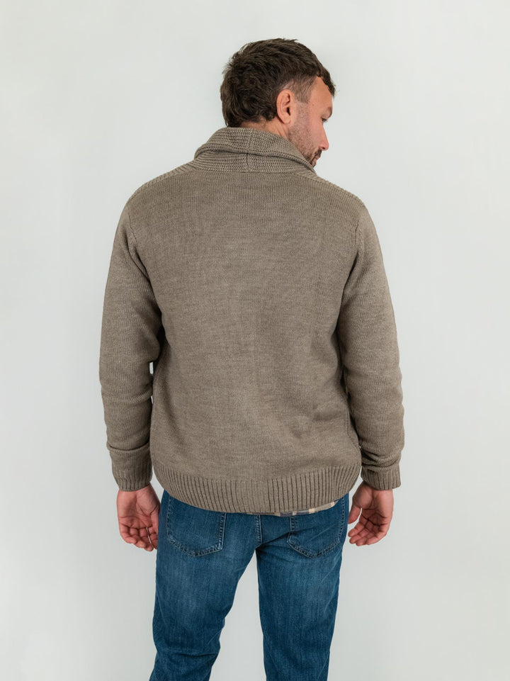 Cardigan beige in misto lana con collo a scialle