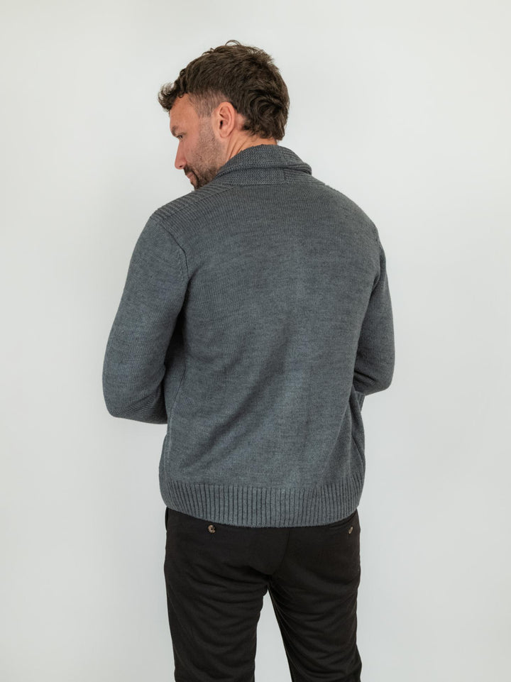 Cardigan grigio in misto lana con collo a scialle