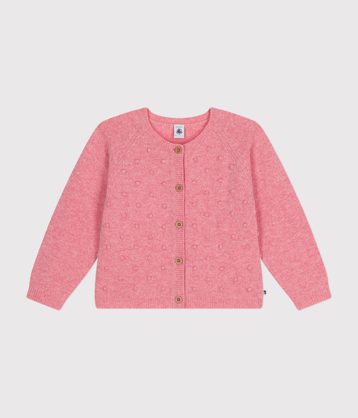 Cardigan in maglia rosa con lana bambina