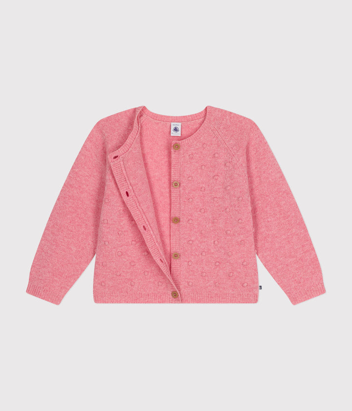 Cardigan in maglia rosa con lana bambina