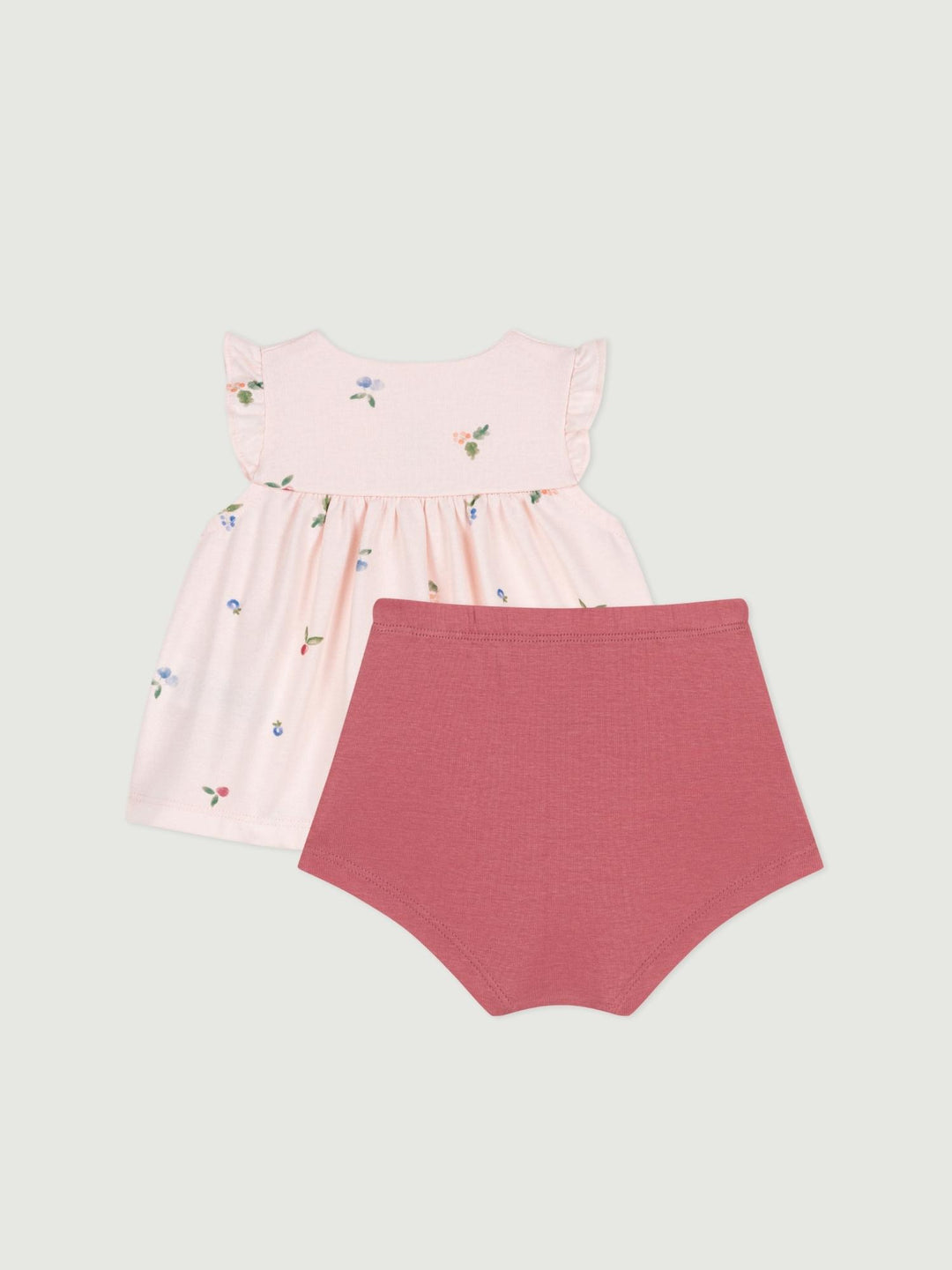 Completo due pezzi in cotone con blusa a volant bebè