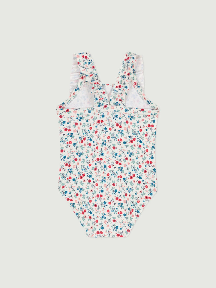 Costume da bagno intero con stampa floreale e volant bebè